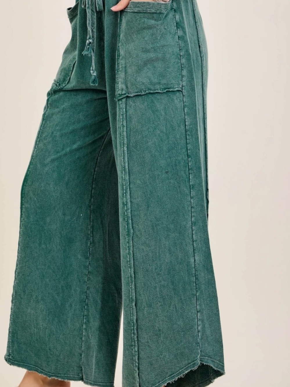 Washed Teal Green Wide Leg Utility Pants - Casual Comfort